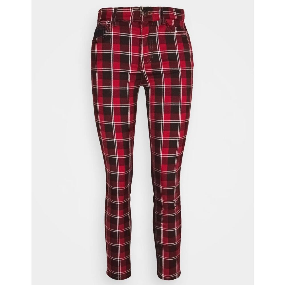 Desigual Womens Denim Check Tartan Slim Fit Jeans - US Size 6 / UK Size 12 - NEW